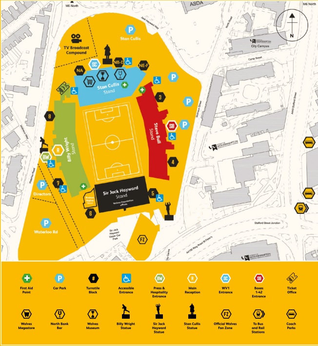 Wolverhampton Wanderers (Wolves) Stadium Overview Map